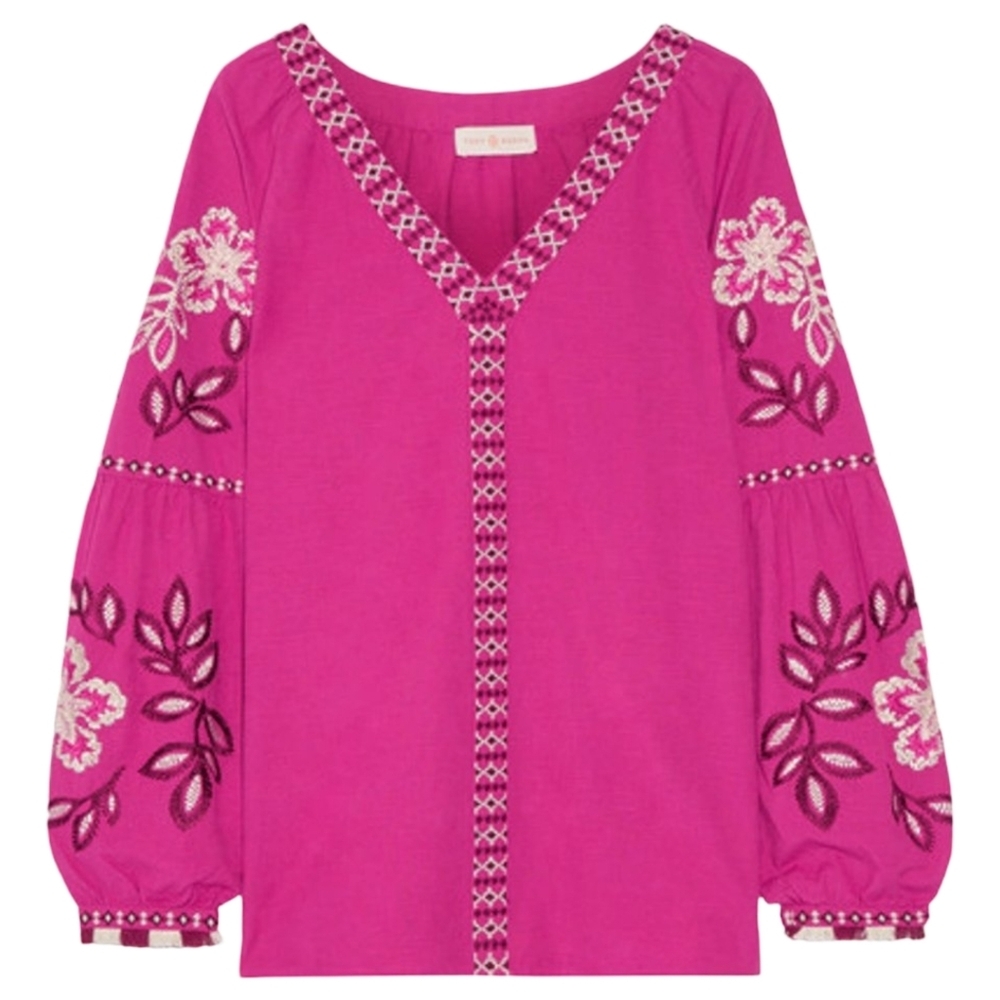 Tory Burch Therese Embroidered Cotton Tunic Fuchsia Size 10
